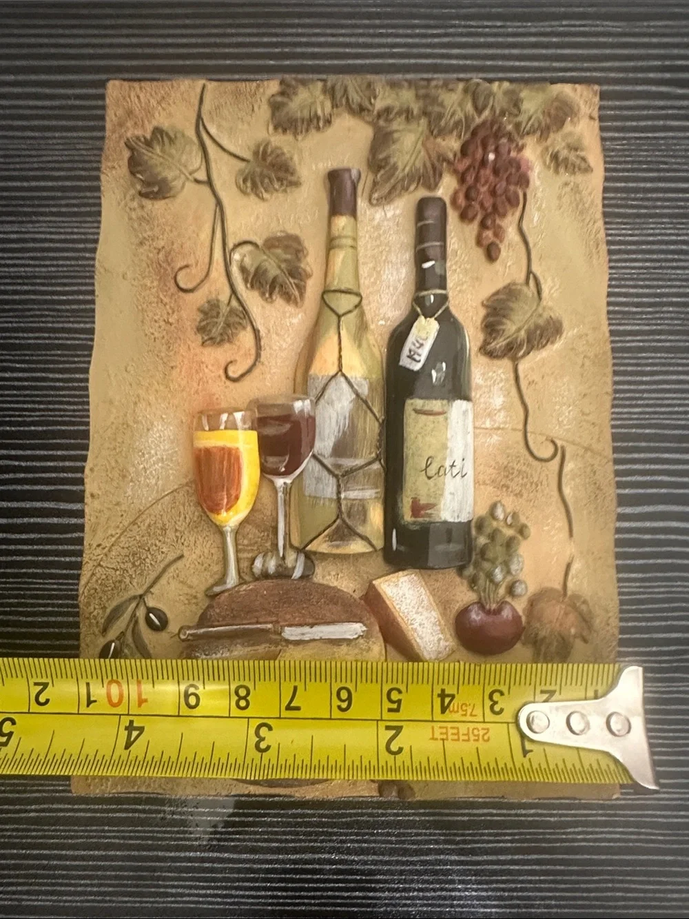 Wine & Cheese Wall Plaque - Wine Bottle and Grapes Artwork